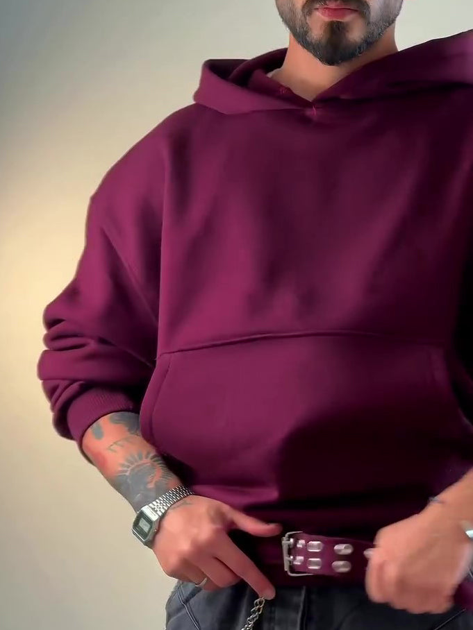 Burgundy Oversize Hoodie With Side Belt TRENDFLOW