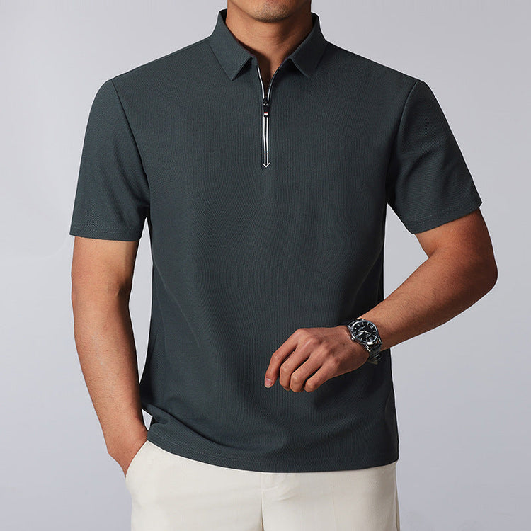 Zipper-design Comfortable And Versatile Commuter Breathable Short-sleeve Men&
