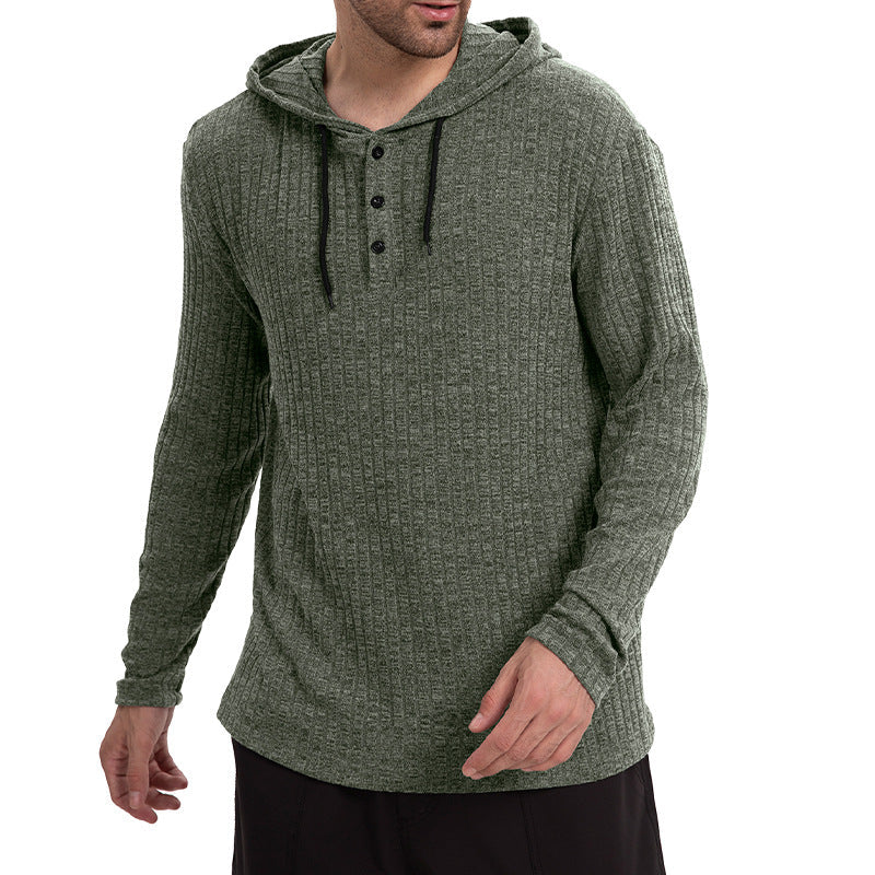 Long-sleeve Casual Pullover Hoodie With Drawstring And Buttons TRENDFLOW