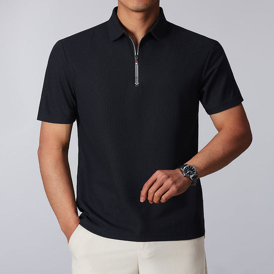 Zipper-design Comfortable And Versatile Commuter Breathable Short-sleeve Men&