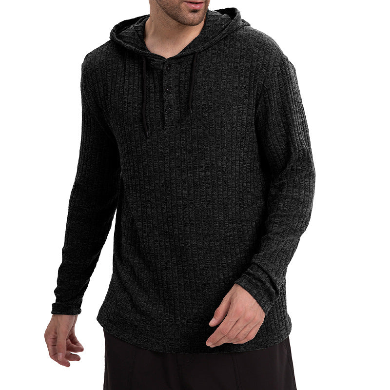 Long-sleeve Casual Pullover Hoodie With Drawstring And Buttons TRENDFLOW