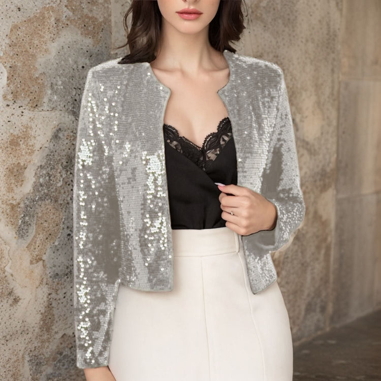 Crew-neck Long-sleeve Solid-color Cardigan Casual Sequin Jacket TRENDFLOW
