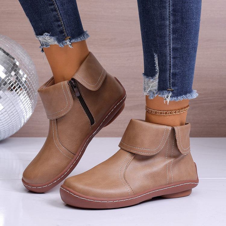 Round-Toe Side-Zip Short-Boot Martin Boots With Stitched Edges TRENDFLOW