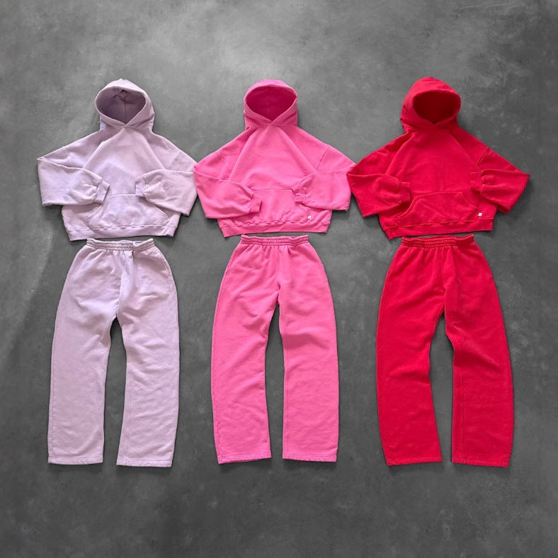 Solid-color Loose-fitting High-street Trendy Personalized Sweatshirt And Pants For Couples TRENDFLOW