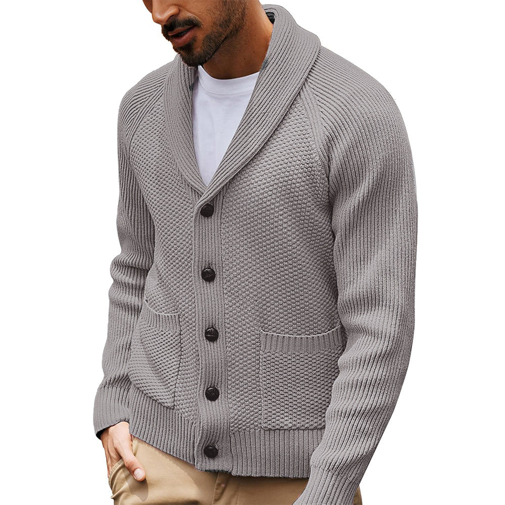 Casual Long-sleeve Sweater With A Turn-down Collar And Pockets TRENDFLOW
