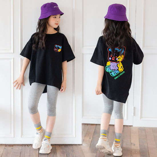 Cartoon Irregular Top Short-sleeved Half-sleeve Big Kids&