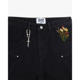 Black Jeans With Embroidered Silver Knight Armor TRENDFLOW