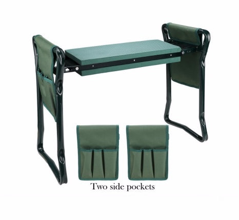 Foldable Outdoor Lawn Bench Chair With Tool Pouch Garden Rest TRENDFLOW