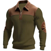Notched-collar Patchwork Knit Top With Embroidered Zipper Hoodie TRENDFLOW