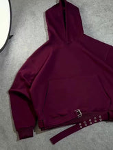 Burgundy Oversize Hoodie With Side Belt TRENDFLOW