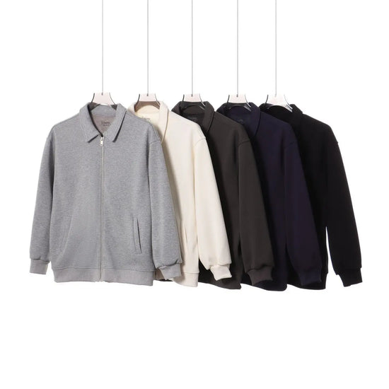 Japanese Retro Heavyweight 420g Silver Fox Fleece Solid Color Lapel Zip-up Jacket TRENDFLOW