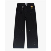 Black Jeans With Embroidered Silver Knight Armor TRENDFLOW