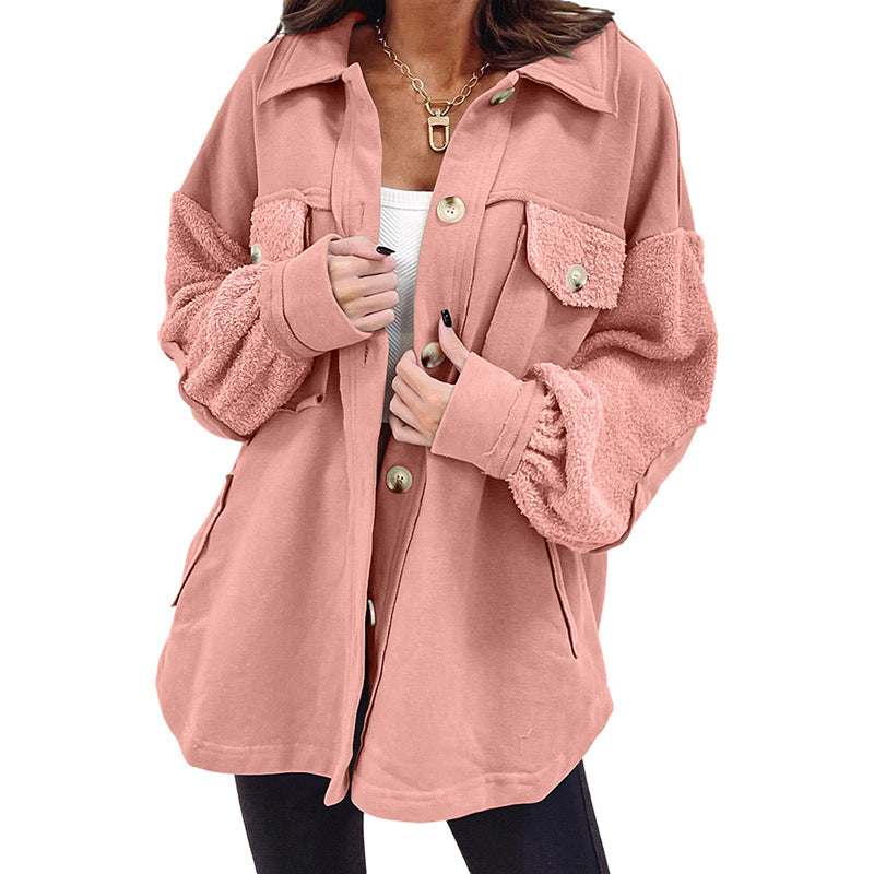 Autumn And Winter Plush Splicing Loose Jacket TRENDFLOW