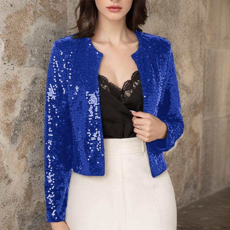Crew-neck Long-sleeve Solid-color Cardigan Casual Sequin Jacket TRENDFLOW