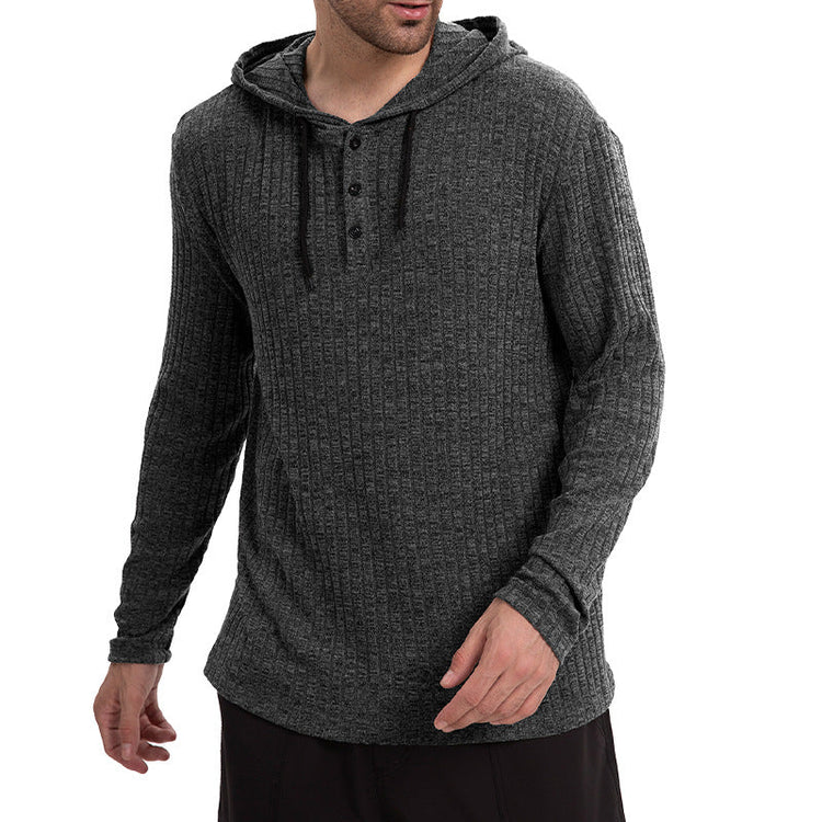 Long-sleeve Casual Pullover Hoodie With Drawstring And Buttons TRENDFLOW