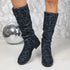 Leopard-print Suede Block-heeled Versatile Pleated Booties TRENDFLOW