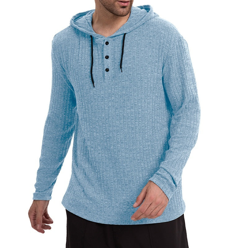 Long-sleeve Casual Pullover Hoodie With Drawstring And Buttons TRENDFLOW