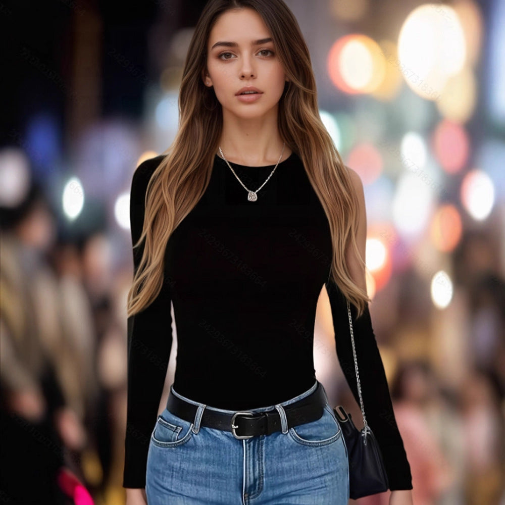Ladies Solid Color Slim Bottoming Shirt TRENDFLOW