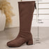 Winter Block-toe Figure-flattering Chunky-heel Stretch Boots TRENDFLOW