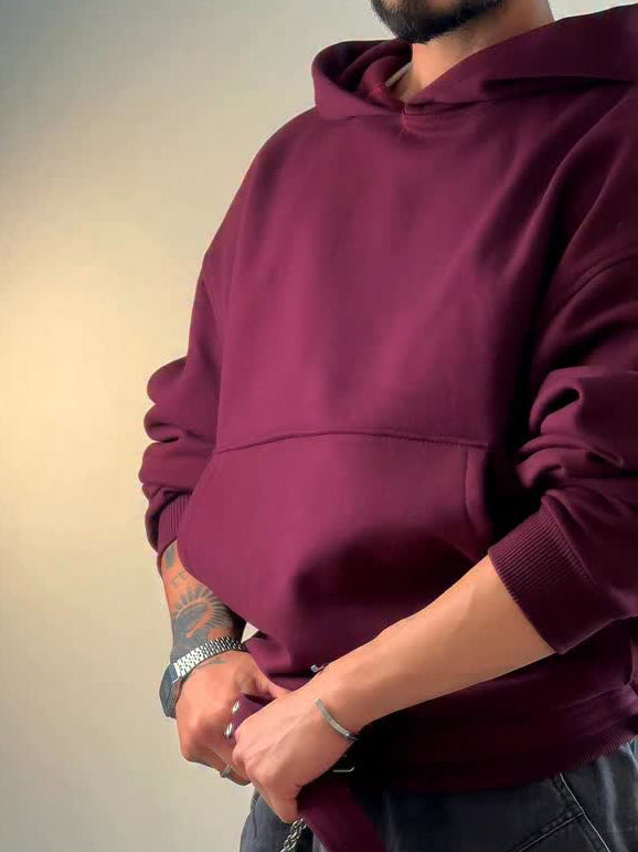 Burgundy Oversize Hoodie With Side Belt TRENDFLOW