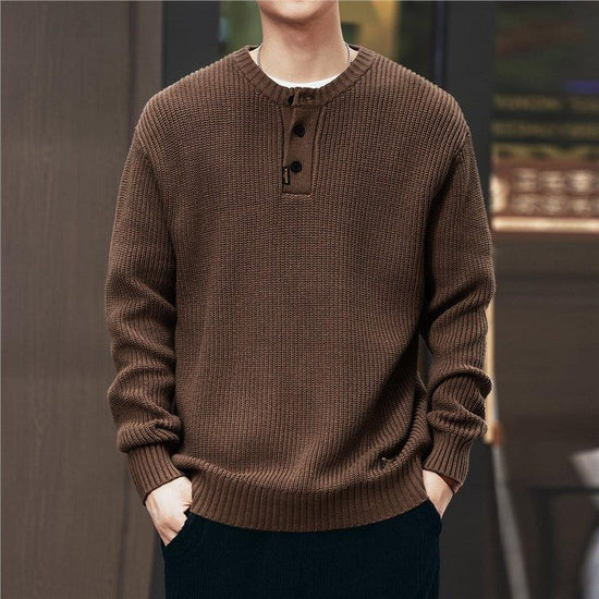 Vintage-style, Relaxed-fit, Thickened Vertical-striped Workwear Pullover Sweater TRENDFLOW