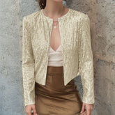 Crew-neck Long-sleeve Solid-color Cardigan Casual Sequin Jacket TRENDFLOW