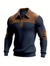 Notched-collar Patchwork Knit Top With Embroidered Zipper Hoodie TRENDFLOW