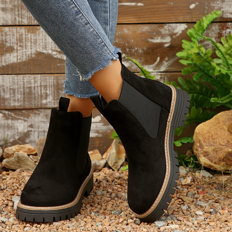 Frosted Mid-ankle Chelsea Bootsstylish, Casual, And Versatile Women&
