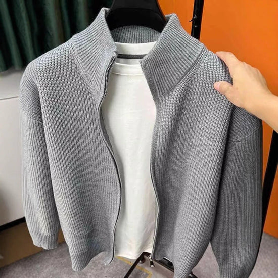 Solid-color Zip-up Cardigan Knitwear Men&