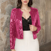 Crew-neck Long-sleeve Solid-color Cardigan Casual Sequin Jacket TRENDFLOW
