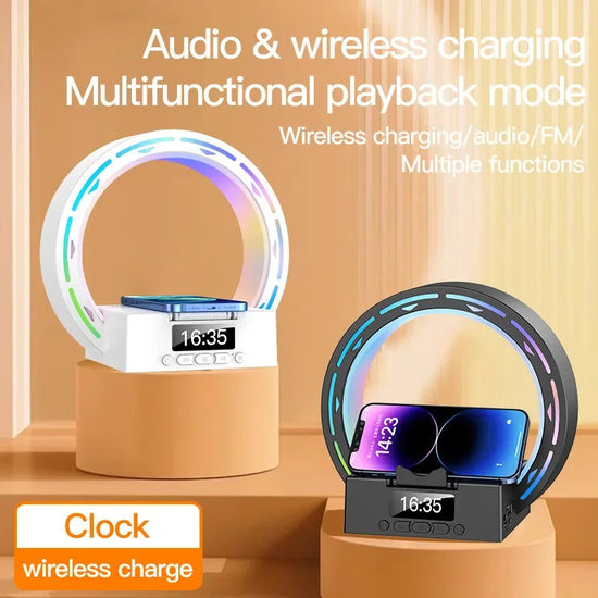 4 In 1 Wireless Bluetooth-compatible Speaker Charging Pad Bedside Lamp With Alarm Clock Wake-Up Light For Bedroom Support USB Drive TF Card TRENDFLOW