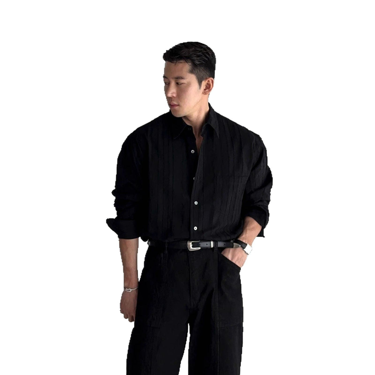 New High-end Textured Wide Solid Color Thin Pocket Long Sleeve Shirt TRENDFLOW
