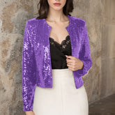 Crew-neck Long-sleeve Solid-color Cardigan Casual Sequin Jacket TRENDFLOW