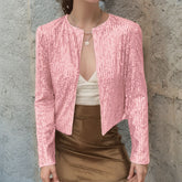 Crew-neck Long-sleeve Solid-color Cardigan Casual Sequin Jacket TRENDFLOW