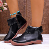 Round-Toe Side-Zip Short-Boot Martin Boots With Stitched Edges TRENDFLOW