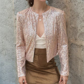 Crew-neck Long-sleeve Solid-color Cardigan Casual Sequin Jacket TRENDFLOW