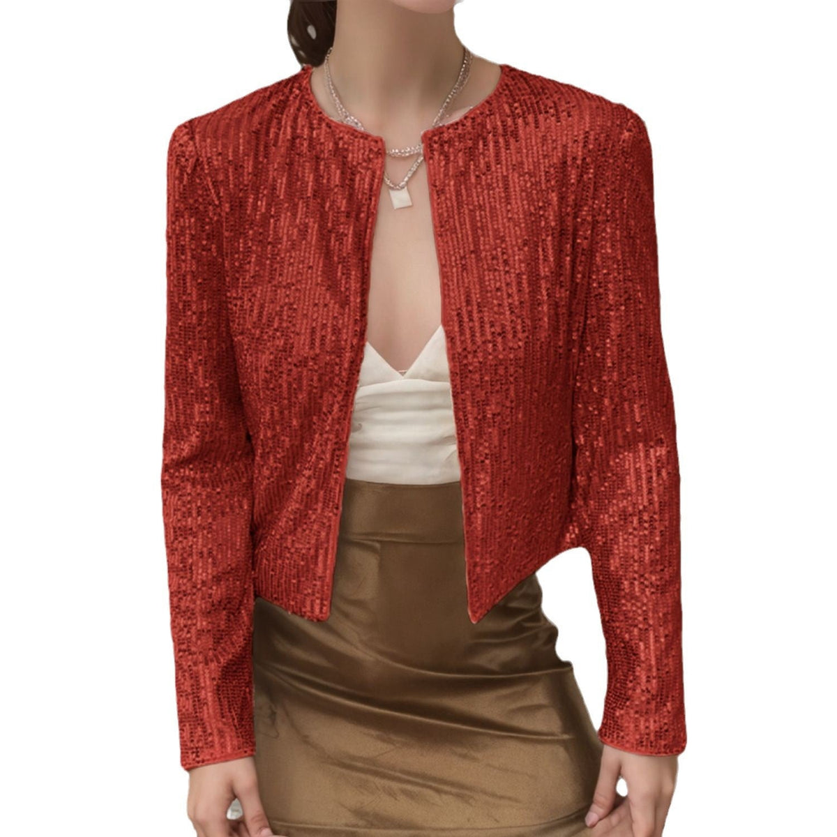 Crew-neck Long-sleeve Solid-color Cardigan Casual Sequin Jacket TRENDFLOW