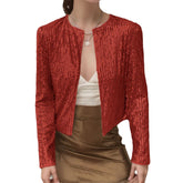 Crew-neck Long-sleeve Solid-color Cardigan Casual Sequin Jacket TRENDFLOW
