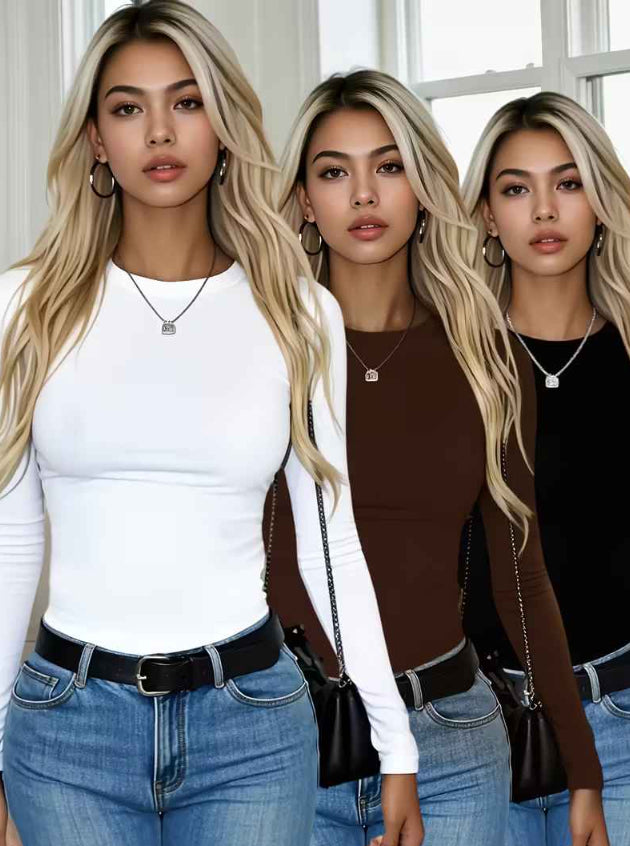 Ladies Solid Color Slim Bottoming Shirt TRENDFLOW