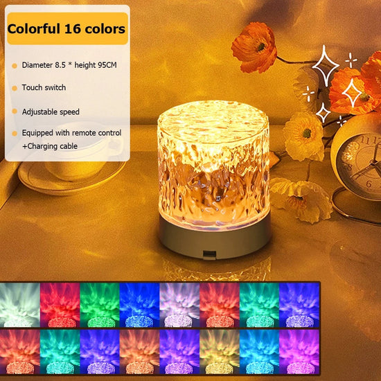 Crystal Lamp Water Ripple Projector Night Light Decoration Home Houses Bedroom Aesthetic Atmosphere Holiday Gift Sunset Lights Home Decor TRENDFLOW
