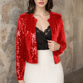 Crew-neck Long-sleeve Solid-color Cardigan Casual Sequin Jacket TRENDFLOW