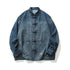 Retro Frog-Button Denim Shirt Unisex Stand-Up Collar Casual Jacket TRENDFLOW