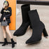 New Winter Fashion Minimalist Chunky-heeled Knitted Suede Ankle Boots With Pointed Toes For Women TRENDFLOW