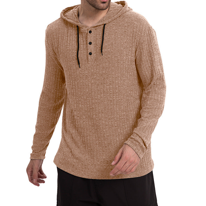 Long-sleeve Casual Pullover Hoodie With Drawstring And Buttons TRENDFLOW