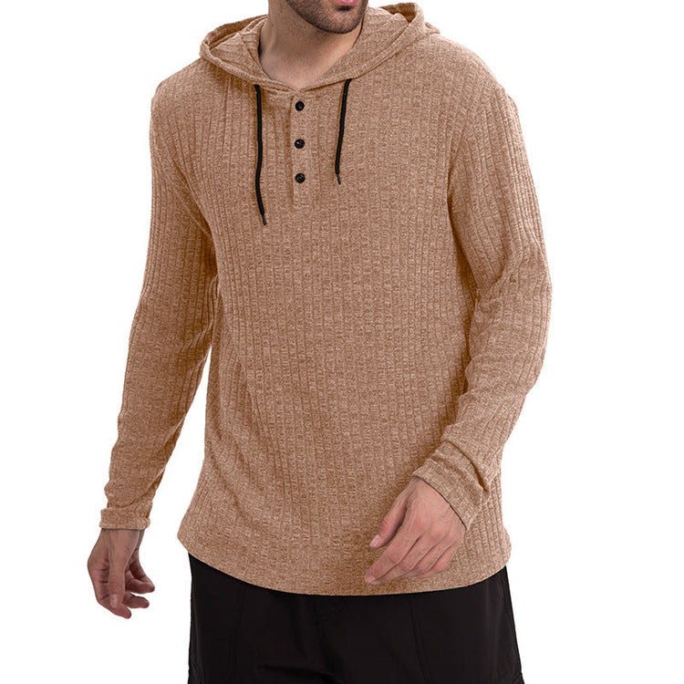 Long-sleeve Casual Pullover Hoodie With Drawstring And Buttons TRENDFLOW