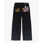 Black Jeans With Embroidered Silver Knight Armor TRENDFLOW