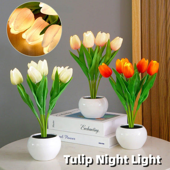 LED Tulip Flower Night Light Artificial Flowerpot Potted Plant Landscape Table Lamp Home Bedroom Living Room Decoration Gift TRENDFLOW