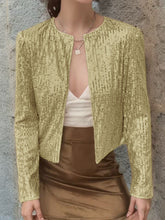 Crew-neck Long-sleeve Solid-color Cardigan Casual Sequin Jacket TRENDFLOW