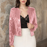 Crew-neck Long-sleeve Solid-color Cardigan Casual Sequin Jacket TRENDFLOW