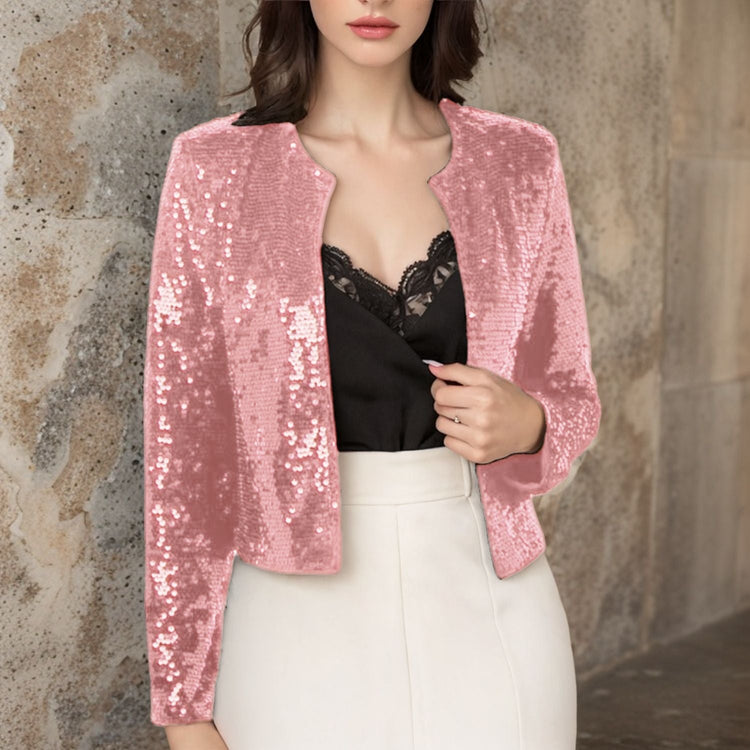 Crew-neck Long-sleeve Solid-color Cardigan Casual Sequin Jacket TRENDFLOW
